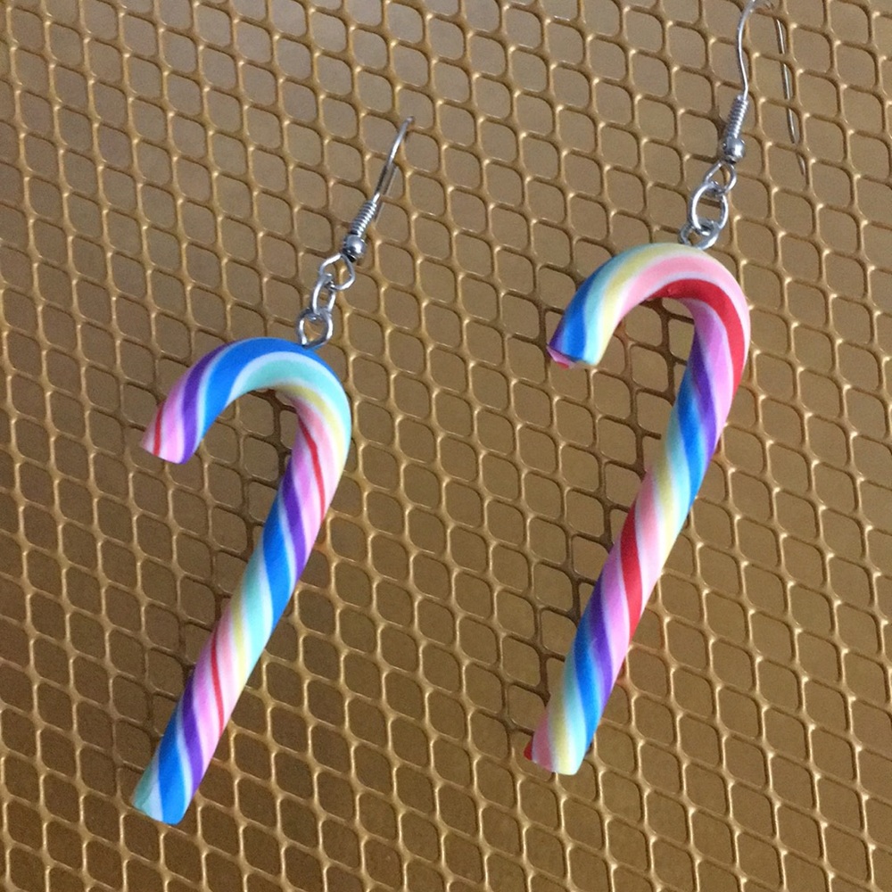 Multi Color Candy Cane Earrings - Picture 6 of 6